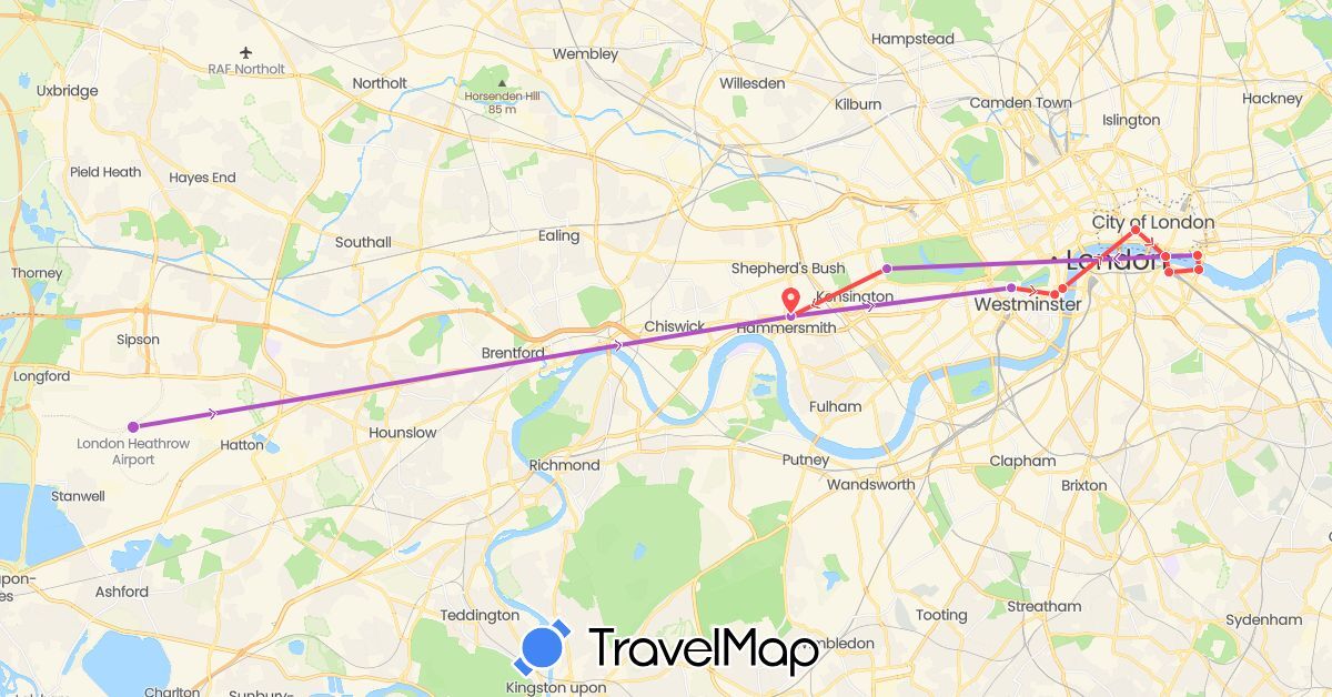 TravelMap itinerary: driving, train, hiking in United Kingdom (Europe)